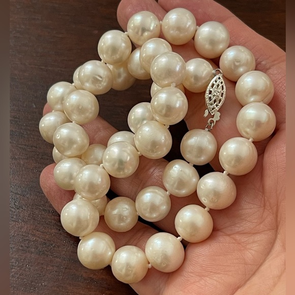 High quality cultured freshwater 11 mm pearl solid sterling silver necklace - Picture 4 of 12